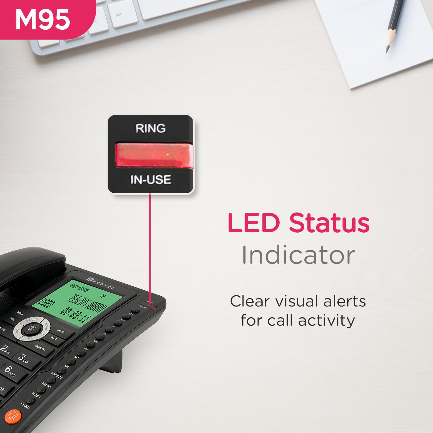 Beetel M95 | Premium Caller ID Corded Telephone with Speakerphone