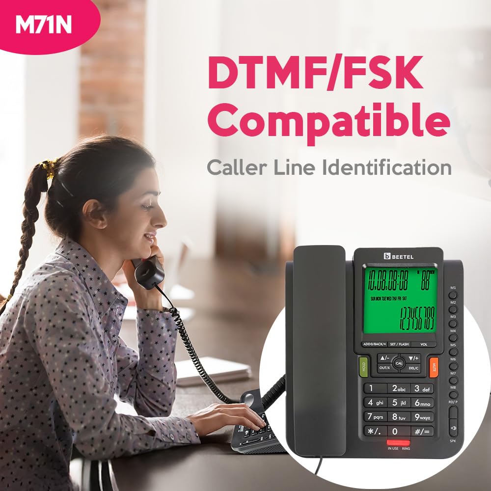 Beetel M71N | Caller ID Corded Telephone with Speakerphone - Desk / Wall mount