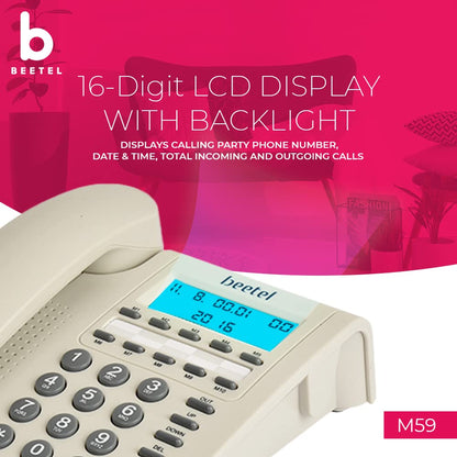 Beetel M59 | Caller ID Corded Telephone with Speakerphone - Desk / Wall mount