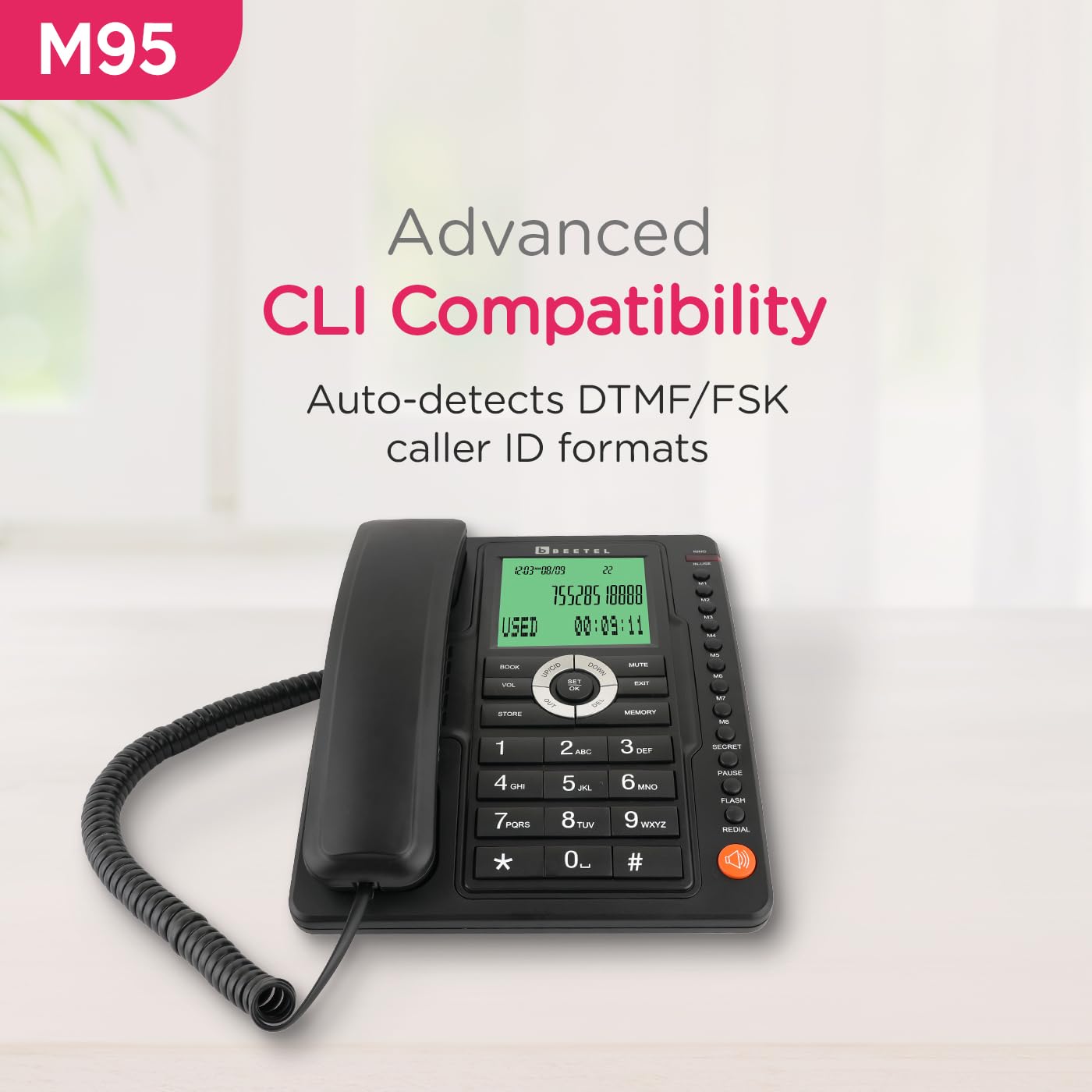 Beetel M95 | Premium Caller ID Corded Telephone with Speakerphone