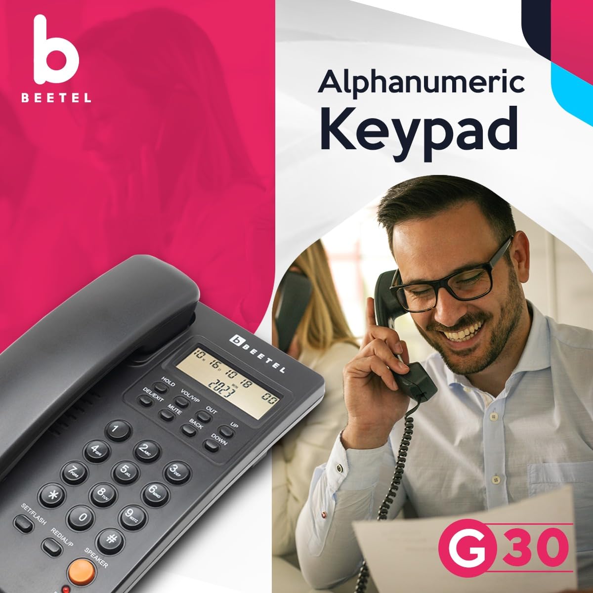 Beetel G30 | Caller ID Corded Telephone with Speakerphone - Desk / Wall mount