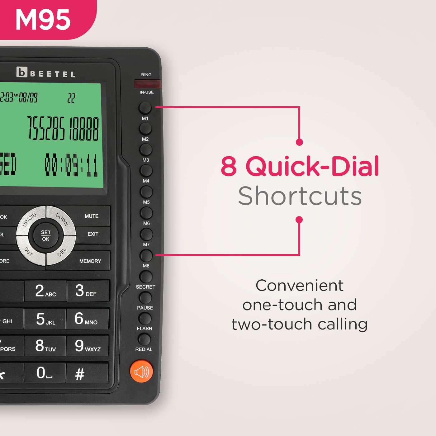 Beetel M95 | Premium Caller ID Corded Telephone with Speakerphone