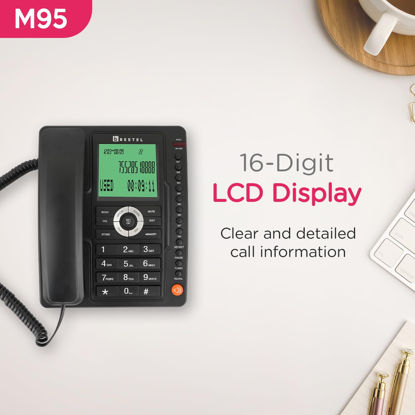 Beetel M95 | Premium Caller ID Corded Telephone with Speakerphone