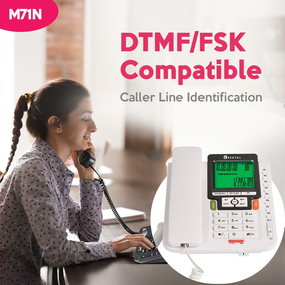 Beetel M71N | Caller ID Corded Telephone with Speakerphone - Desk / Wall mount