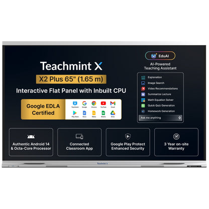 Teachmint X 65 Plus | 65" 4K Interactive Flat Panel with Android 14, Google EDLA, NFC Login & EduAI