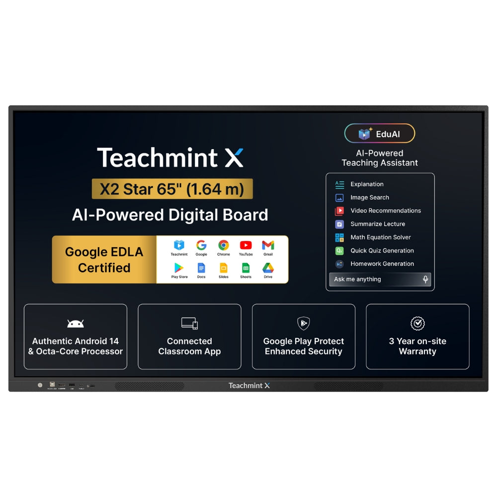 Teachmint X 65 Star| 65" 4K Interactive Flat Panel with Android 14, Google EDLA & EduAI