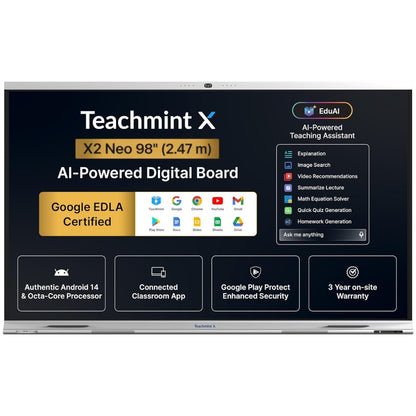 Teachmint X2 98 Neo | 98" 4K UHD Interactive Flat Panel with 48MP AI Camera, 8-Array Mic, Android 14, Google EDLA, NFC Login & EduAI