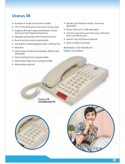 Bittel Uranus 38 HA9888(38)TSD Corded Telephone | Hospitality Desk / Wall Guestroom Telephone Phone